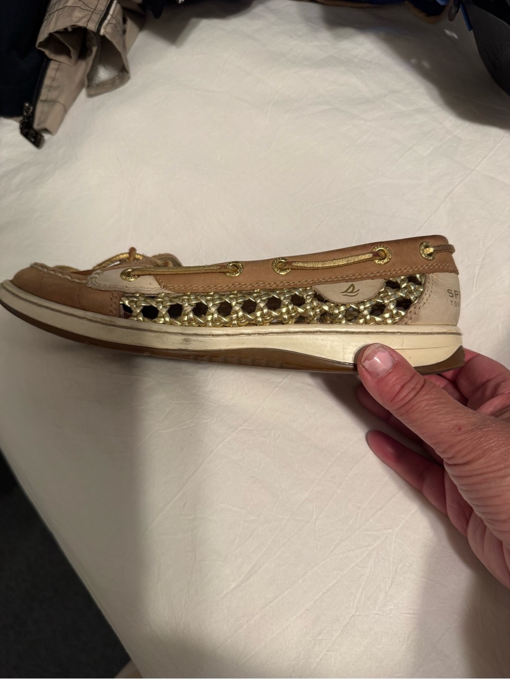 Sperry Women's Tan and Gold Braided Slip-On Moccasin